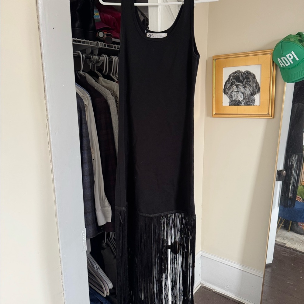 Zara Black Asymmetrical Fringe Dress